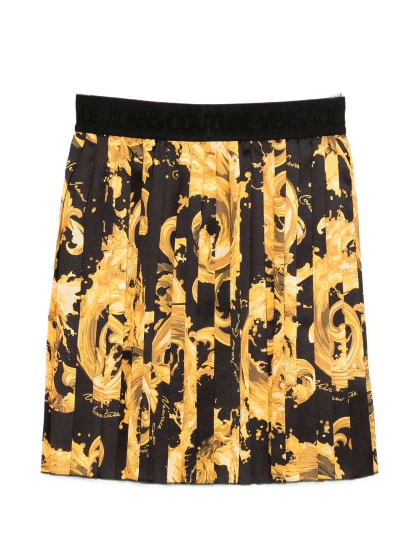 Versace Jeans Couture Pleated Skirt With Baroque-Inspired Gold Print