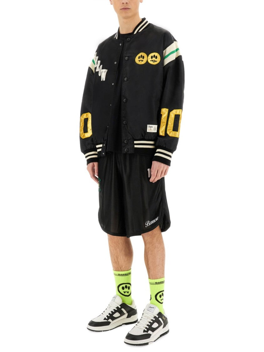 Barrow Relaxed Fit Black Satin Bomber Jacket