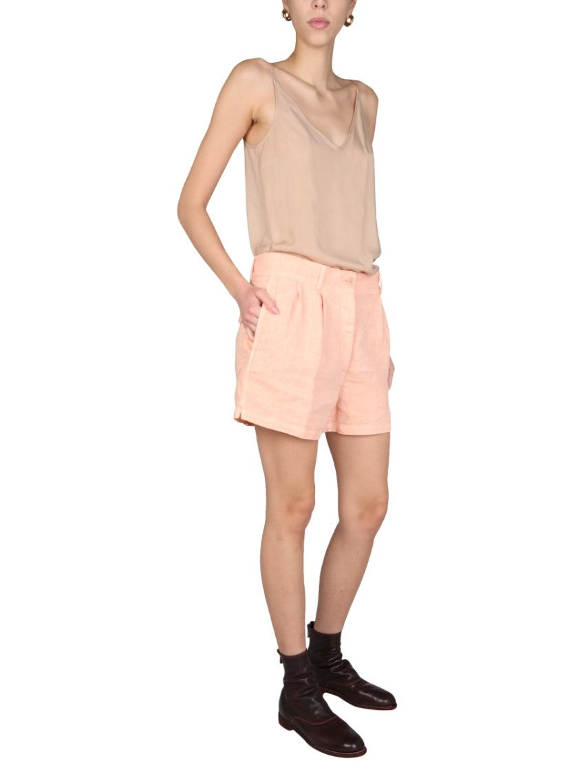 Aspesi Wide-Leg Linen Shorts With Front Button Closure