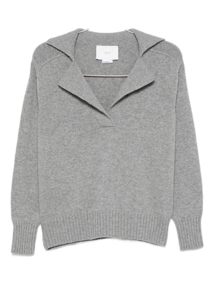 Vanisé Medium Grey Knit Sweater With Folded Collar