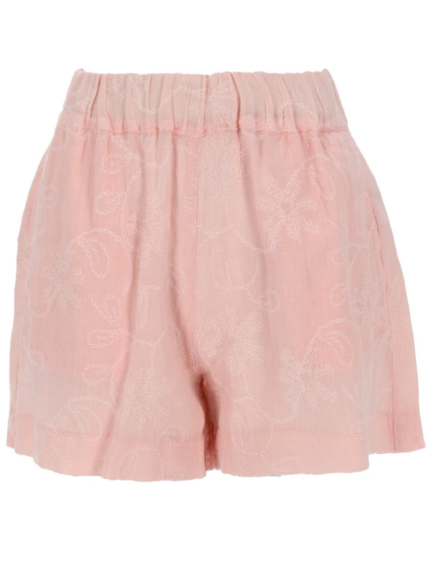 120% Lino Floral Jacquard Elastic Waistband Shorts