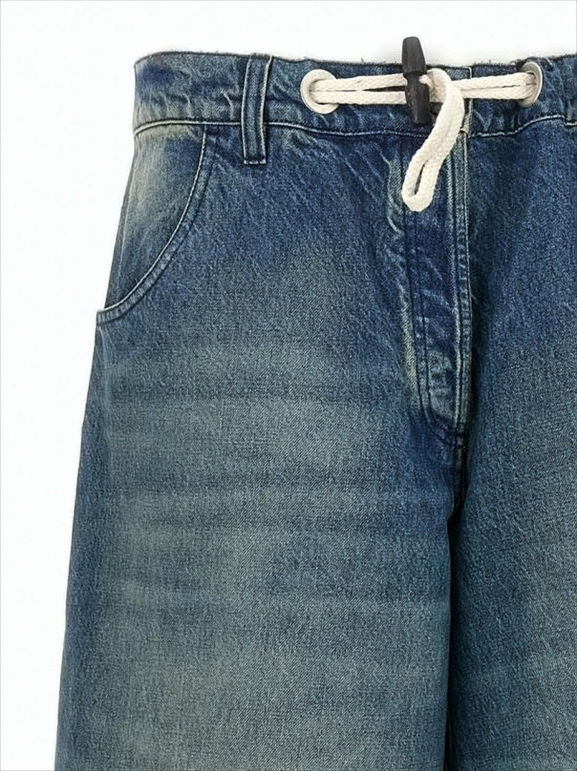 Moncler Faded Blue Wide-Leg Denim Pants With Drawstring Waist