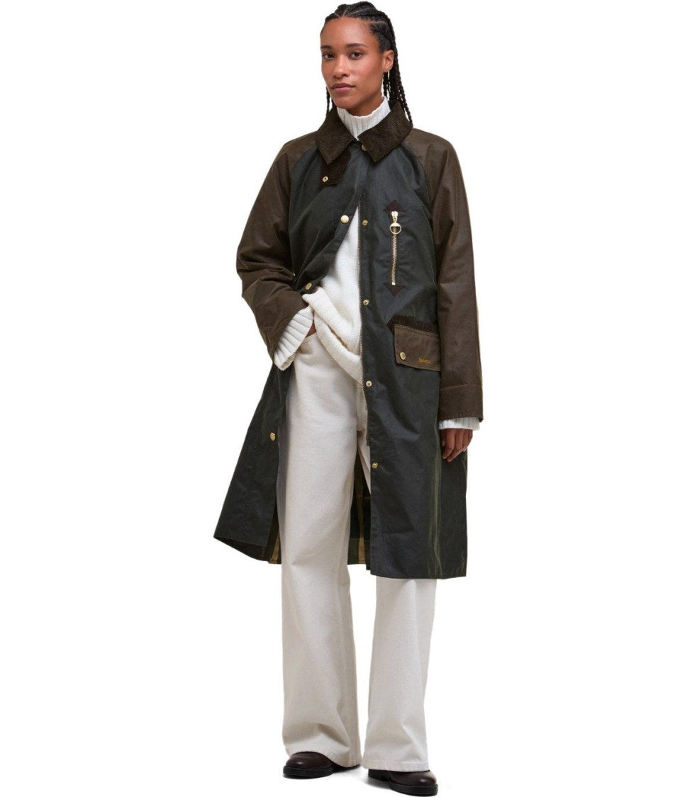 Barbour Evette Wax Green Long Jacket