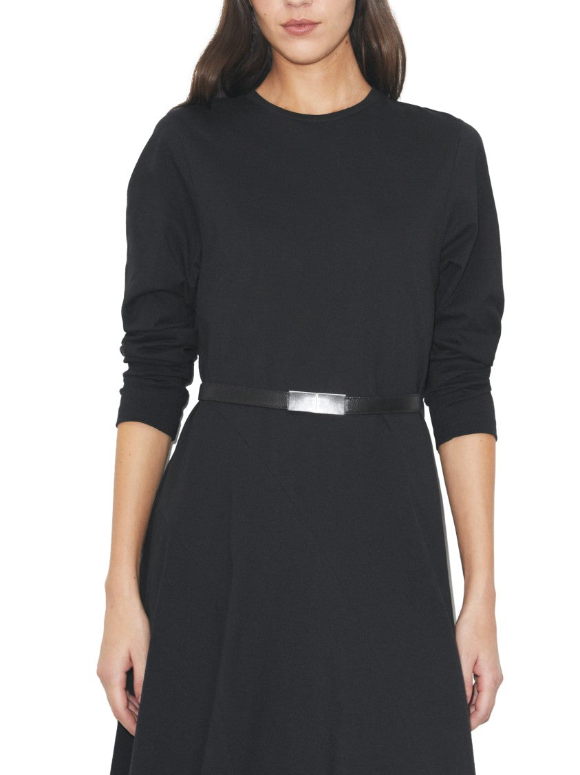 Tory Burch Flared Black Midi Dress With Belted Waist