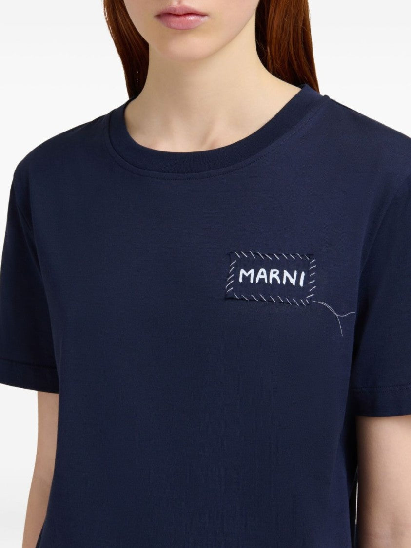 Marni Relaxed Fit Black T-Shirt With Subtle Embroidered Logo