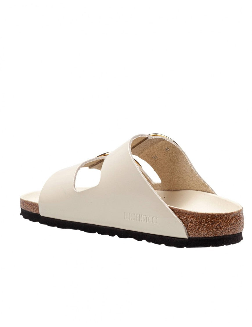 Birkenstock Arizona Big Buckle Shine Sandal In Ecru' Leather
