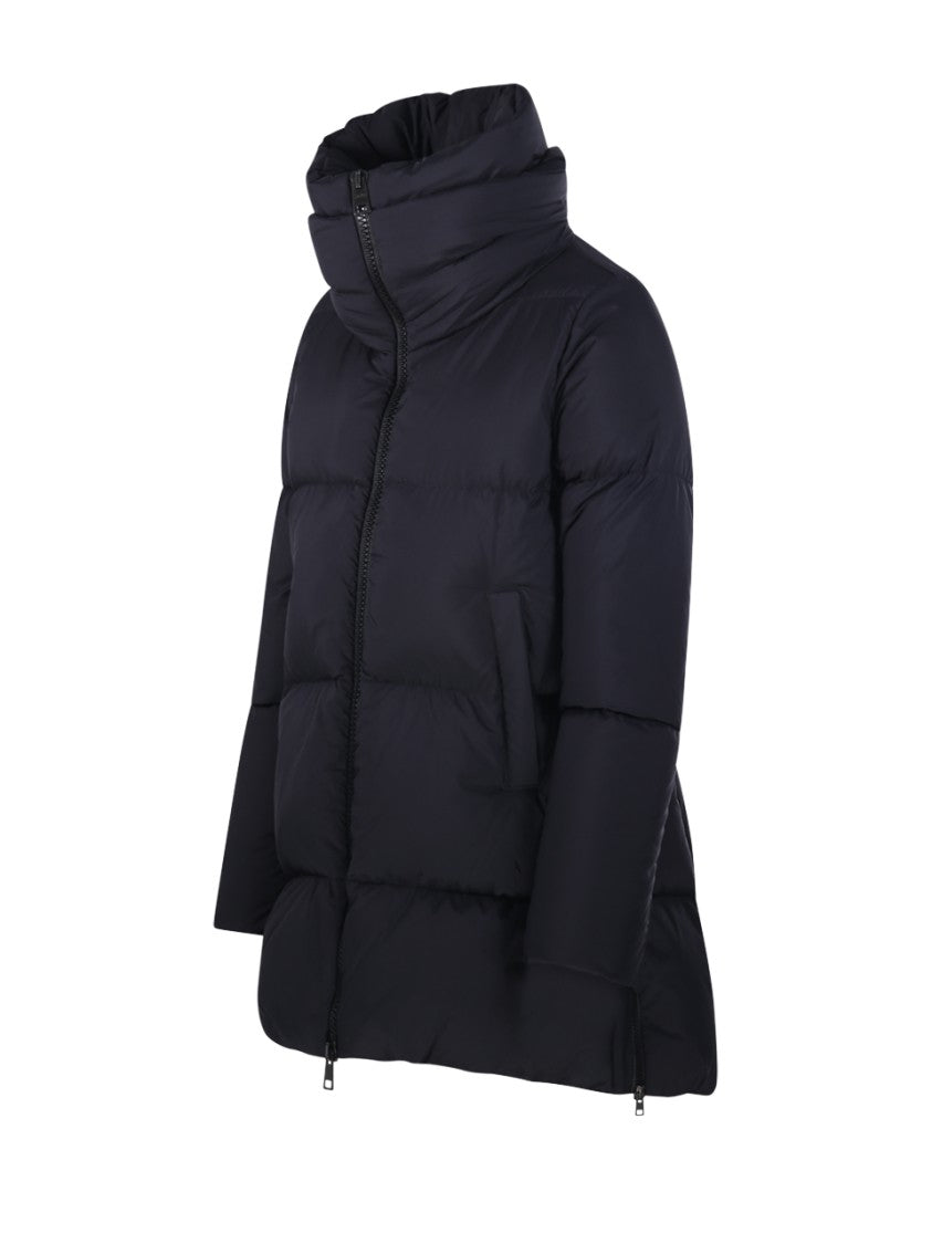 Herno Boxy Black Down Jacket With Padded Collar And Quilted Design