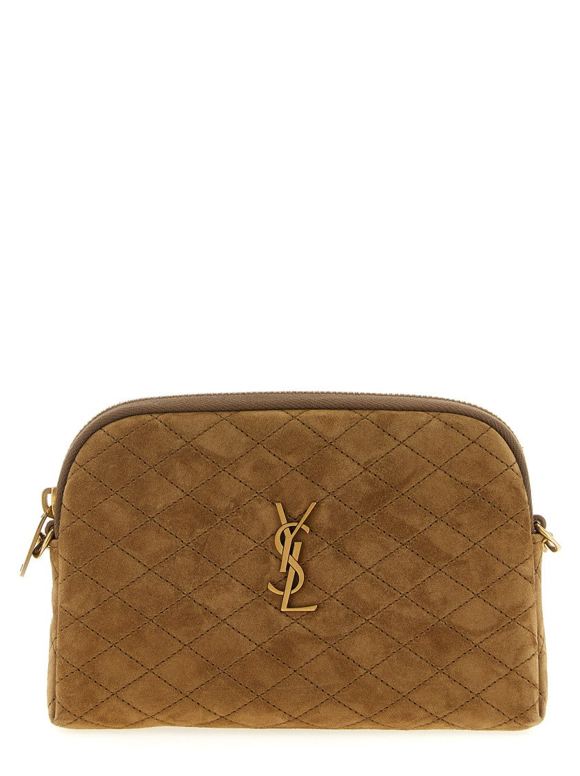 Saint Laurent Suede Crossbody Bag With Diamond-Quilted Detailing