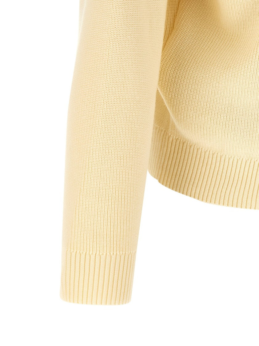 Stone Island Ribbed Organic Cotton Cardigan With V-Neck And Logo Badge