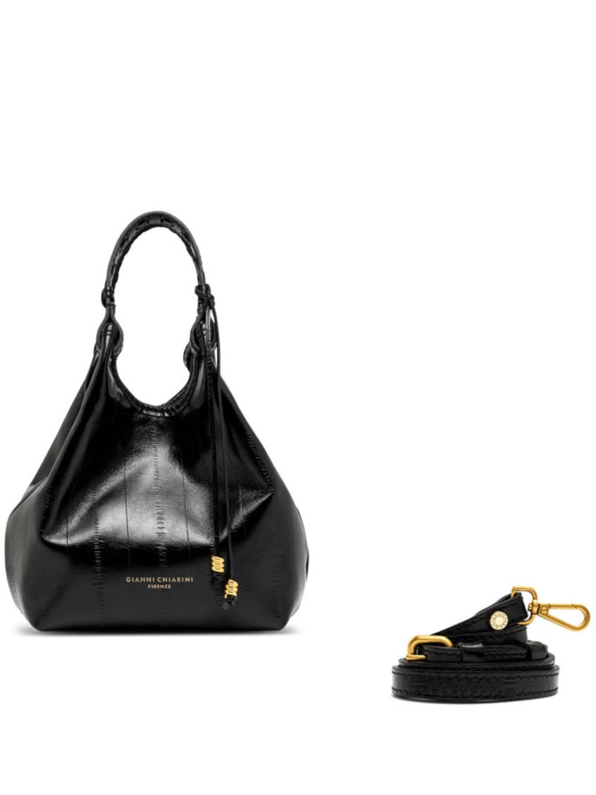 Gianni Chiarini Glossy Black Handbag With Textured Pattern