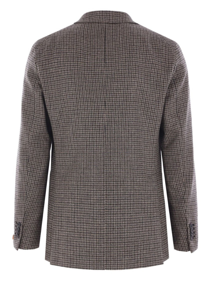 Tagliatore Classic Houndstooth Wool Blazer With Notched Lapels And Button Closure