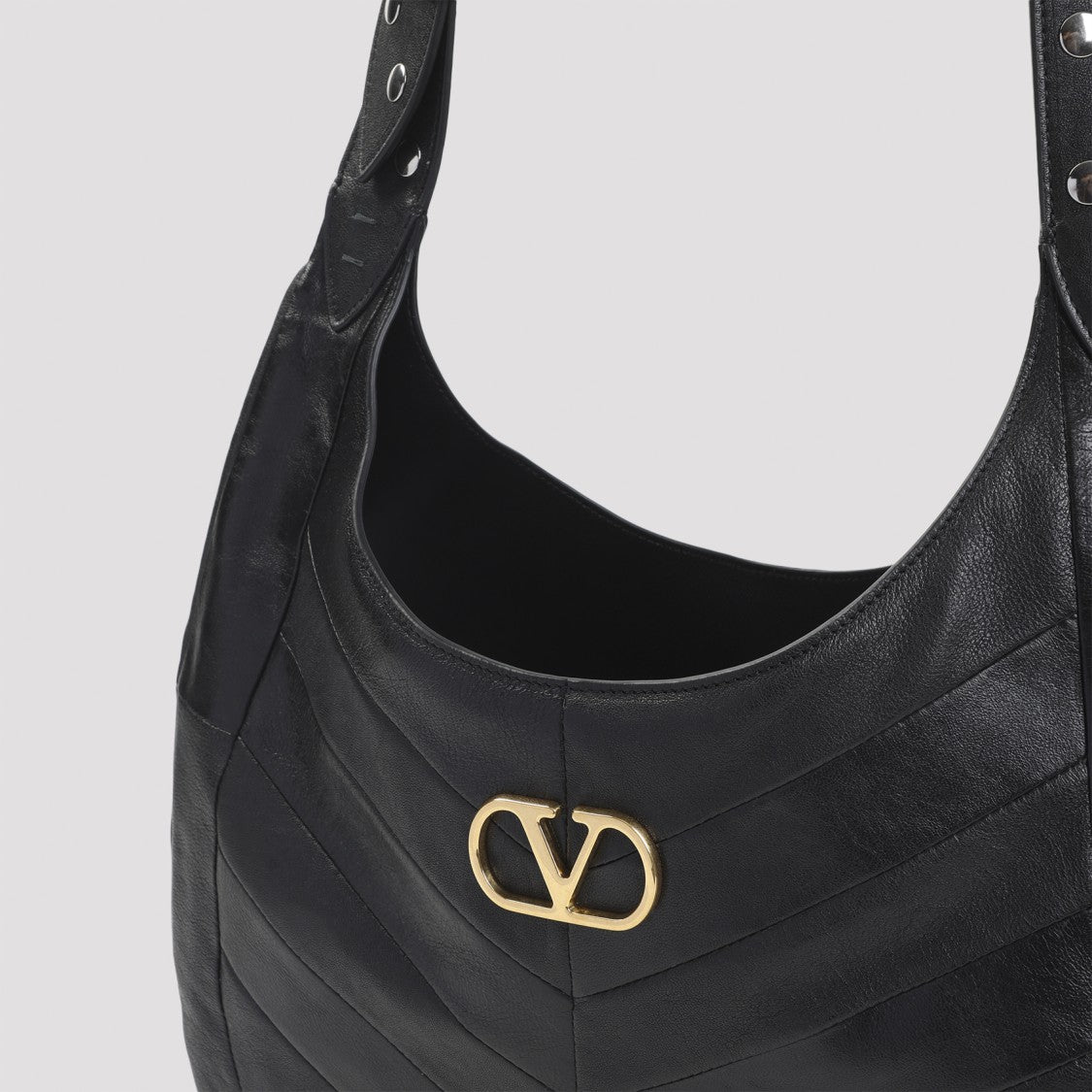 Valentino Garavani Chevron-Patterned Black Lambskin Shoulder Bag