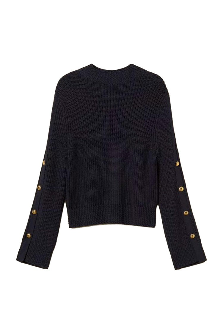 Twin-Set Viscose-Polyester Blend Snap-Cuff Sweater