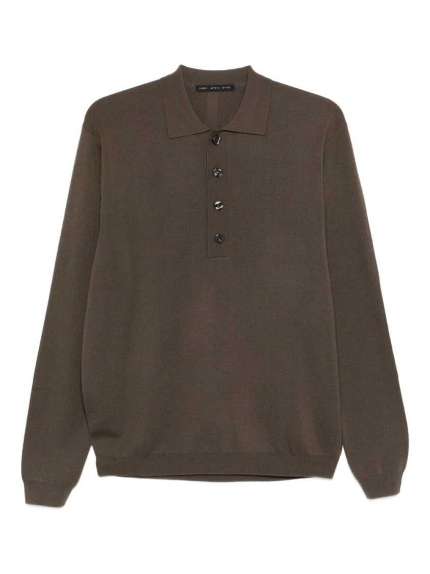 Low Brand Polo-Style Brown Sweater With Ribbed Trims