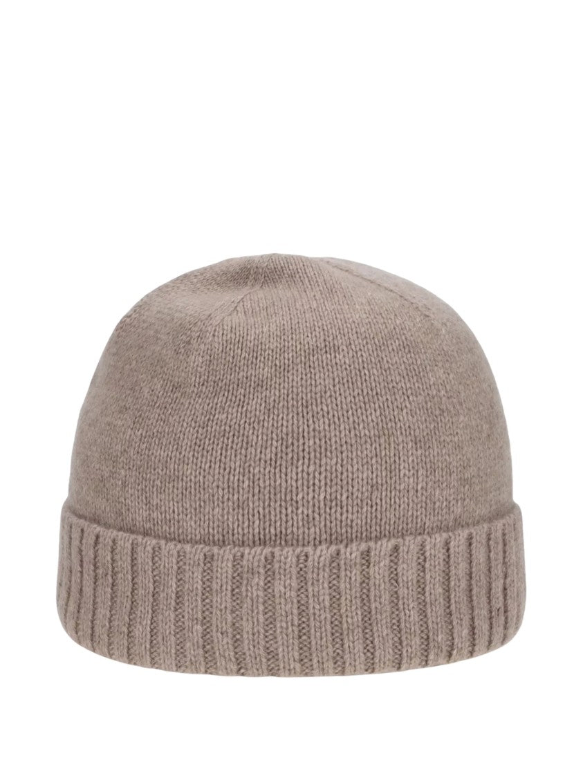 Borsalino Light Brown Ribbed Cashmere Beanie Hat