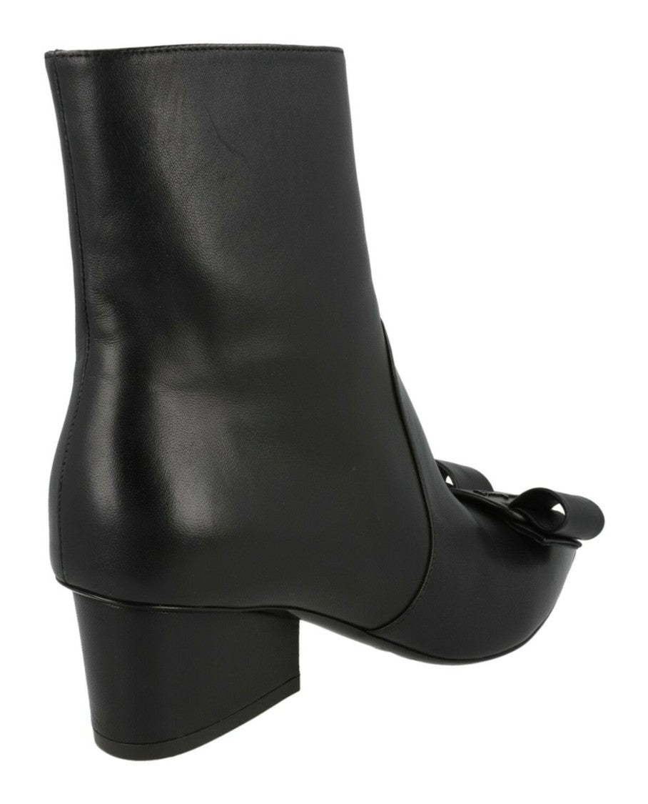Ferragamo Ankle-Length Calfskin Leather Booties With Bow Detail