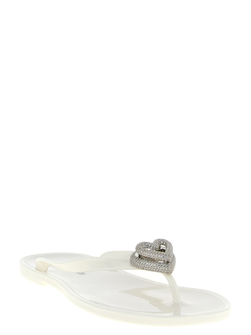 Mach & Mach Rubber 'Double Heart' Sandals With Crystal Embellishment