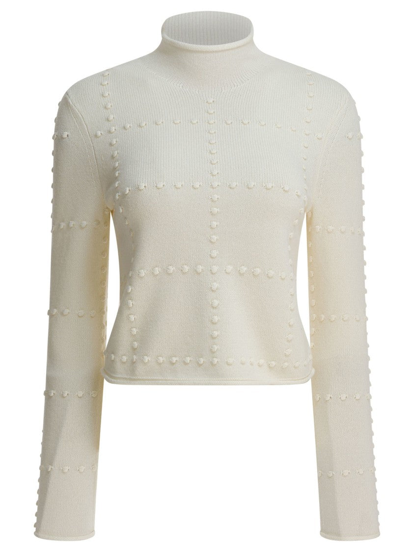 Guest In Residence Cropped White Knit Sweater With Textured Dot Pattern
