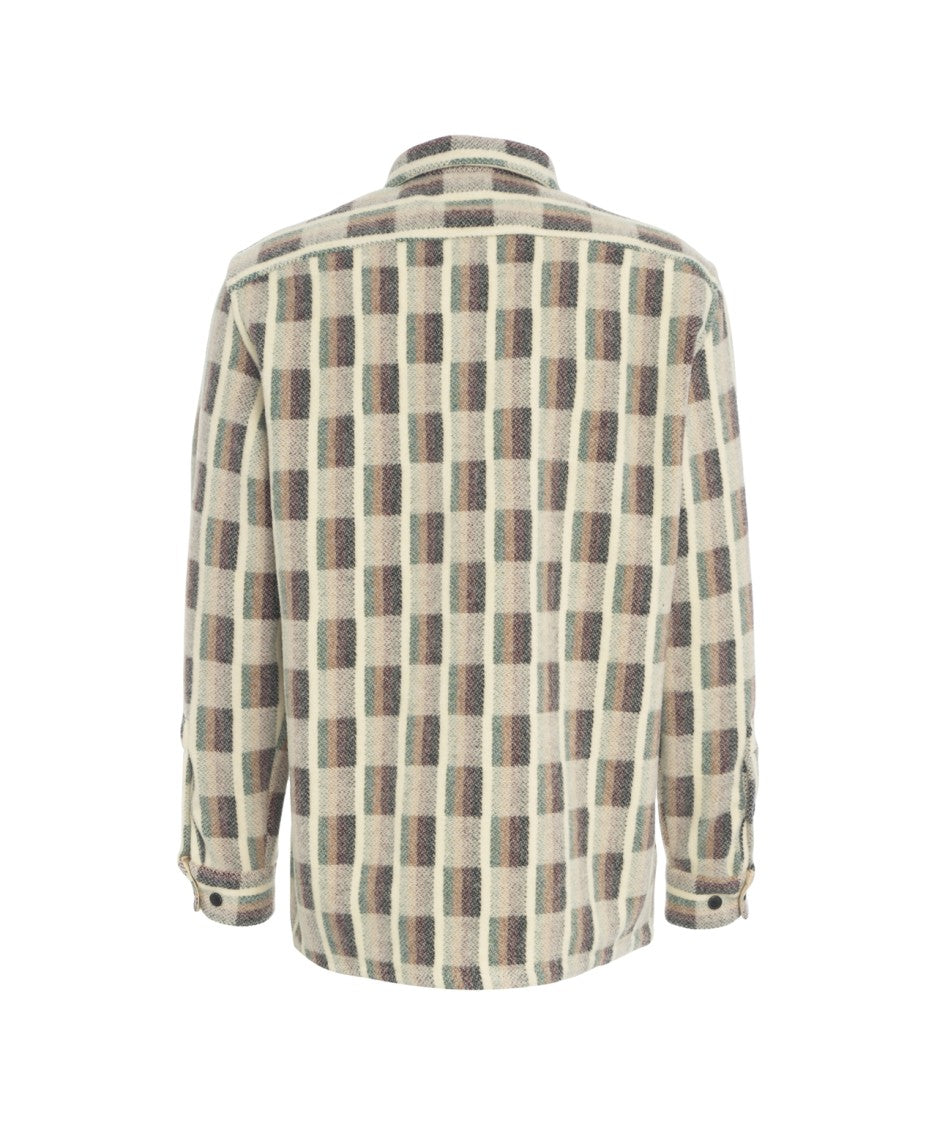 Portuguese Flannel Checkered Wool Overshirt With Classic Collar