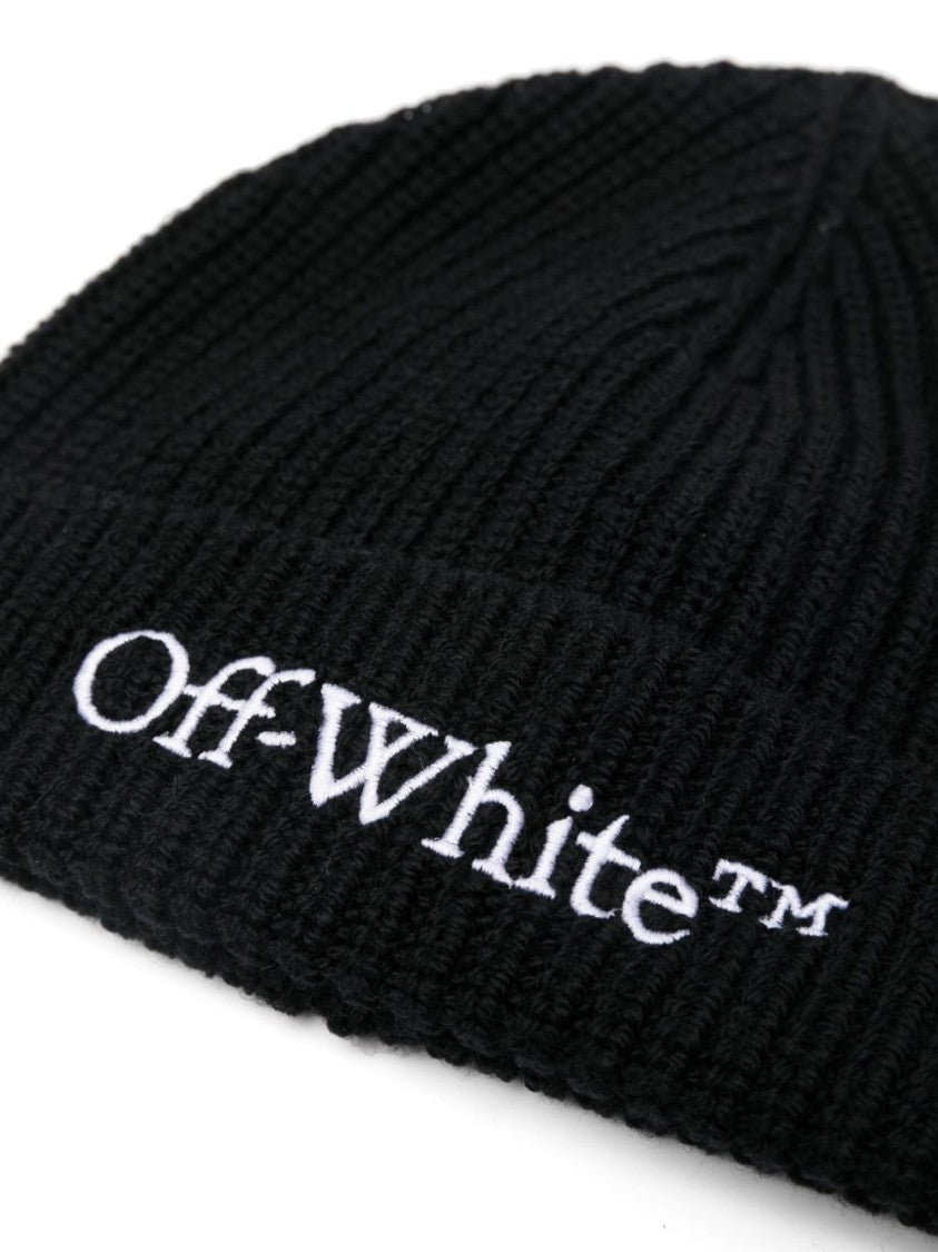 Off-White Ribbed Knit Cap With Folded Cuff