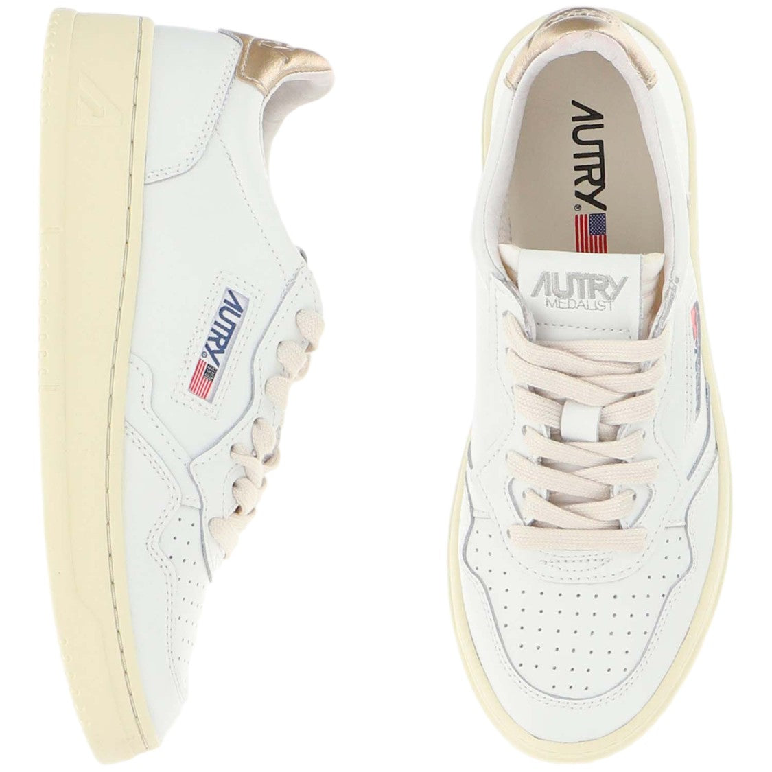 Autry Leather Sneakers With Round Toe And Metallic Heel Tab