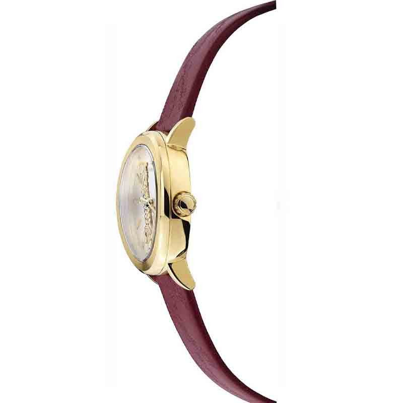 Versace Elongated Oval Gold-Tone Case Versace Watch With Burgundy Strap