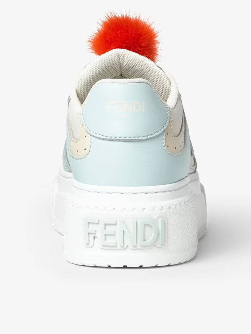 Fendi Pastel Blue And Cream Leather Sneakers With Detachable Accessories