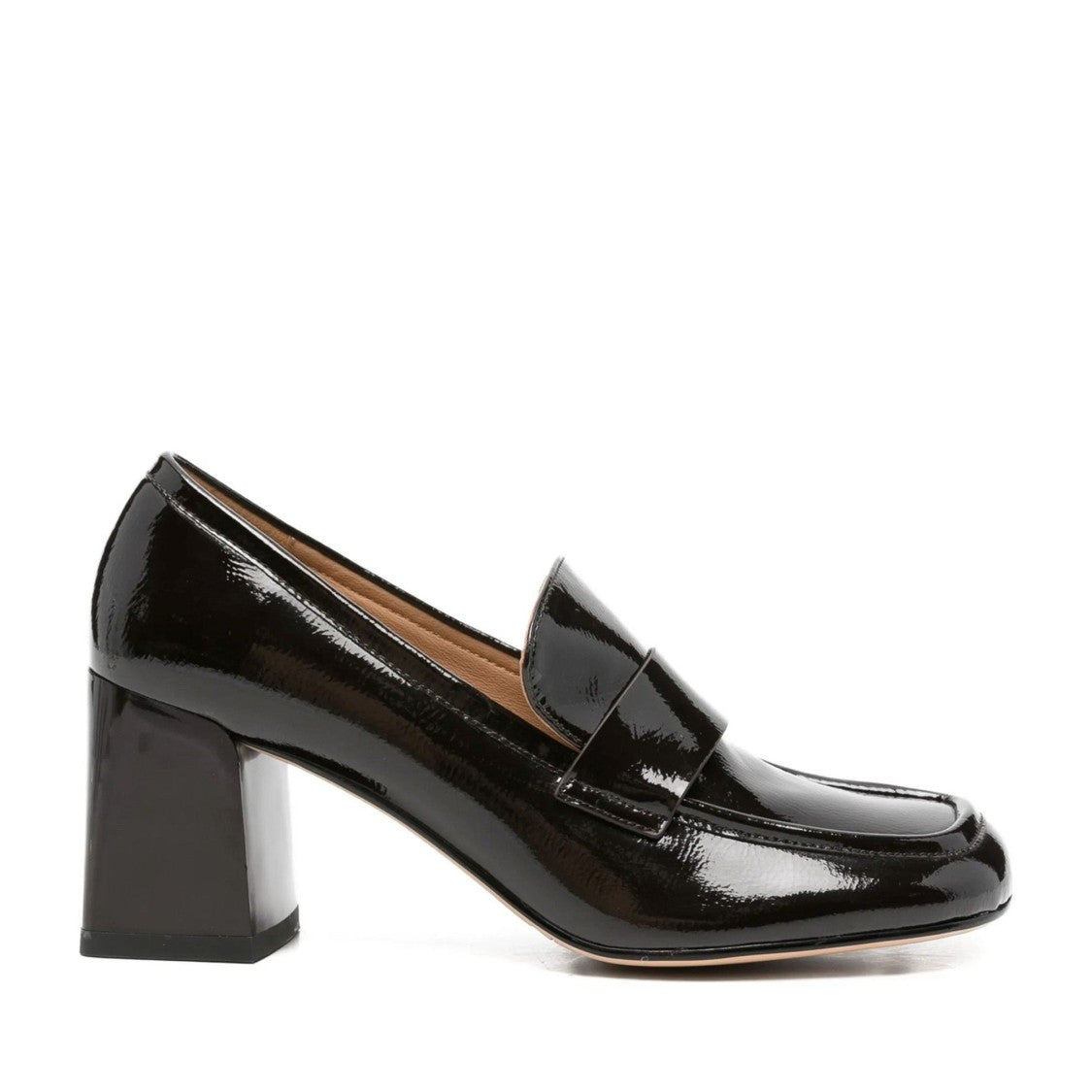 Sergio Moretti Brown Glossy Patent Leather Mid-Height Block Heel Pumps