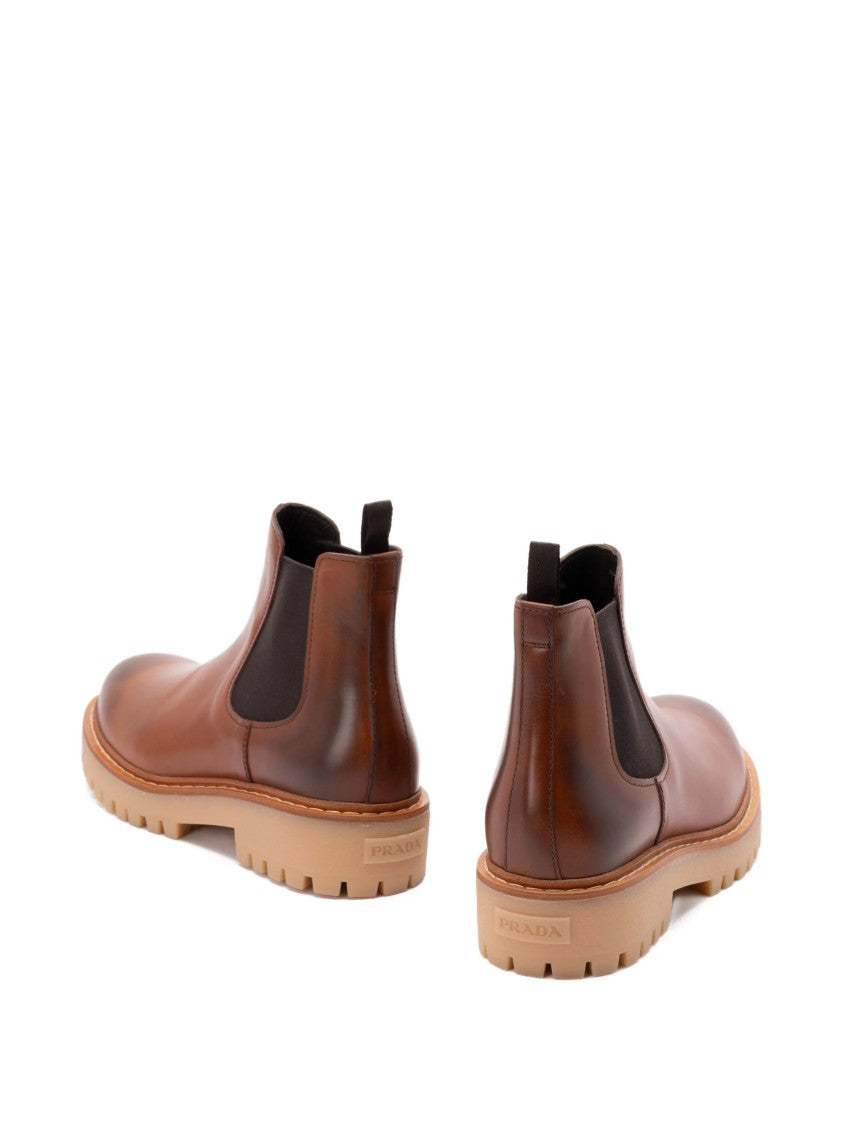 Prada Rich Brown Tronchetti Polished Leather Boots