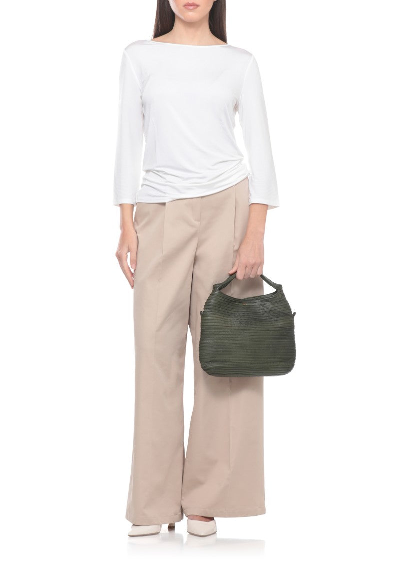 Majo Textured Green Leather Shoulder Bag With Magnetic Closure
