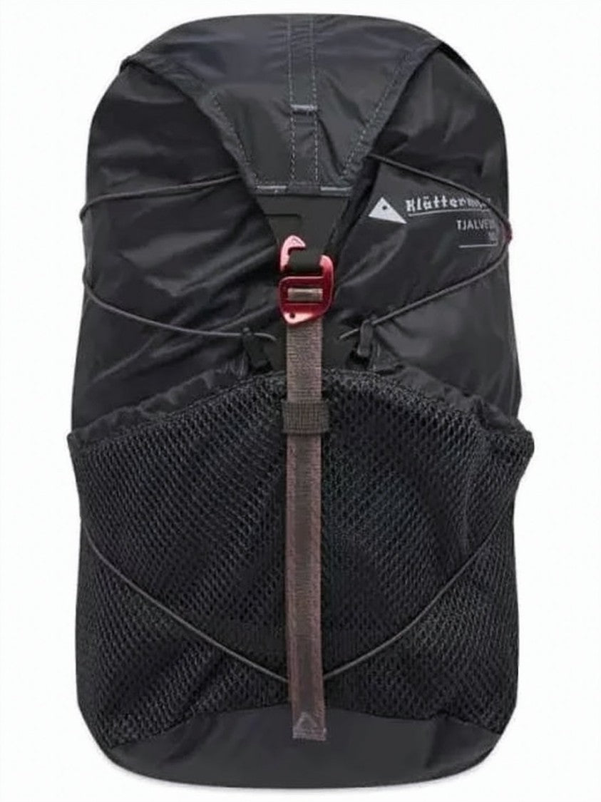 Klattermusen Compact Black Backpack With Mesh Front Pocket And Structured Flap