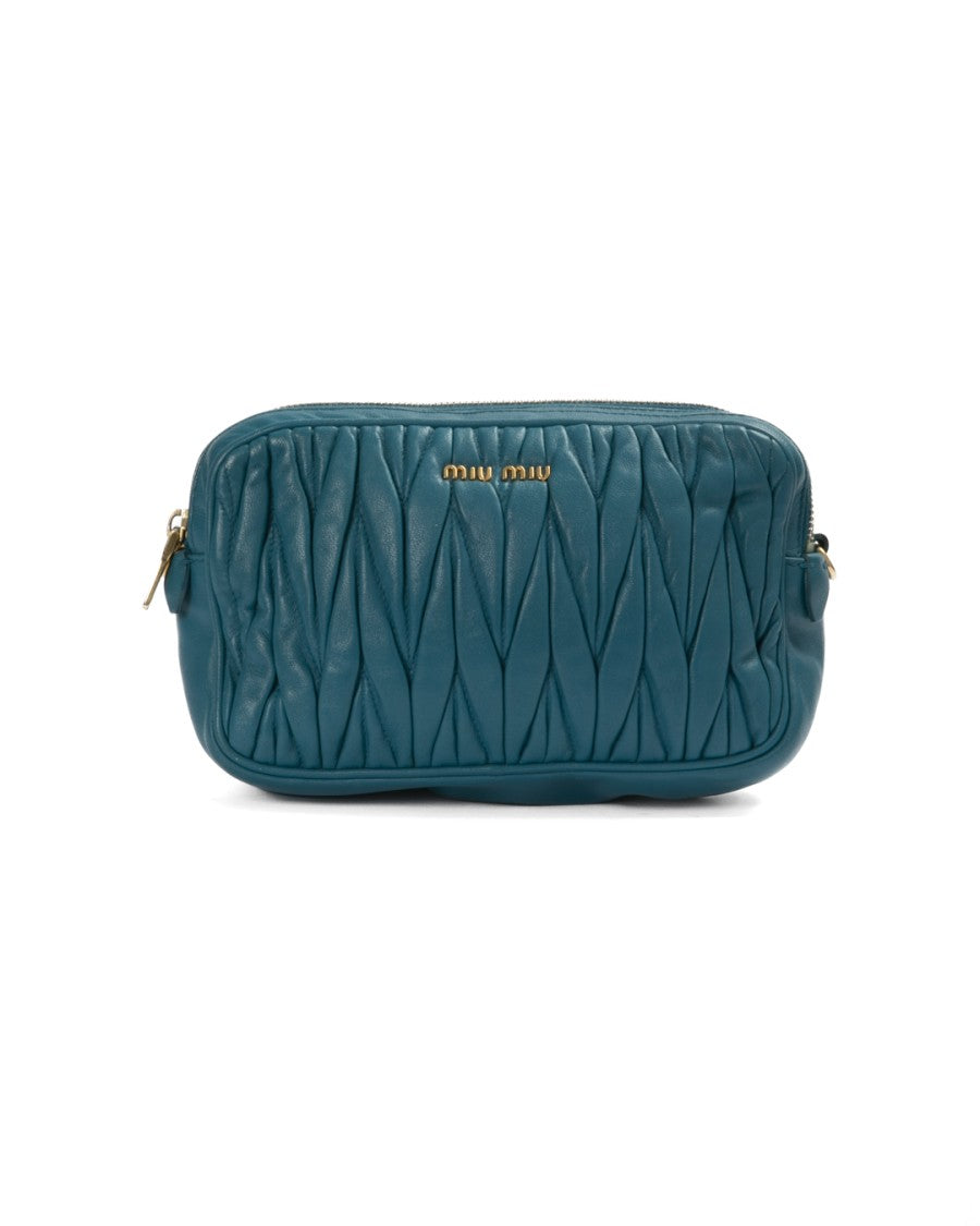 Miu Miu Small Groffata Leather Zip Clutch - Petrol Blue