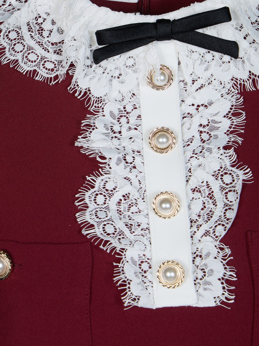 Self-Portrait Burgundy Lace Collar Crepe Mini Dress