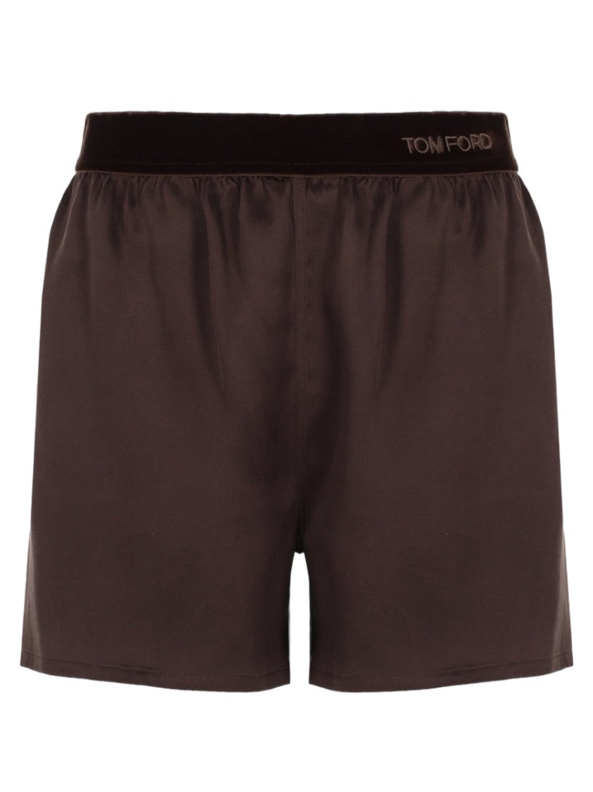Tom Ford Silk Velvet Band Detail Logo Shorts
