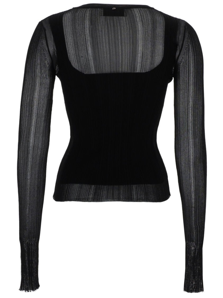 Sportmax Good Sheer Ribbed Long-Sleeve Viscose-Blend Top