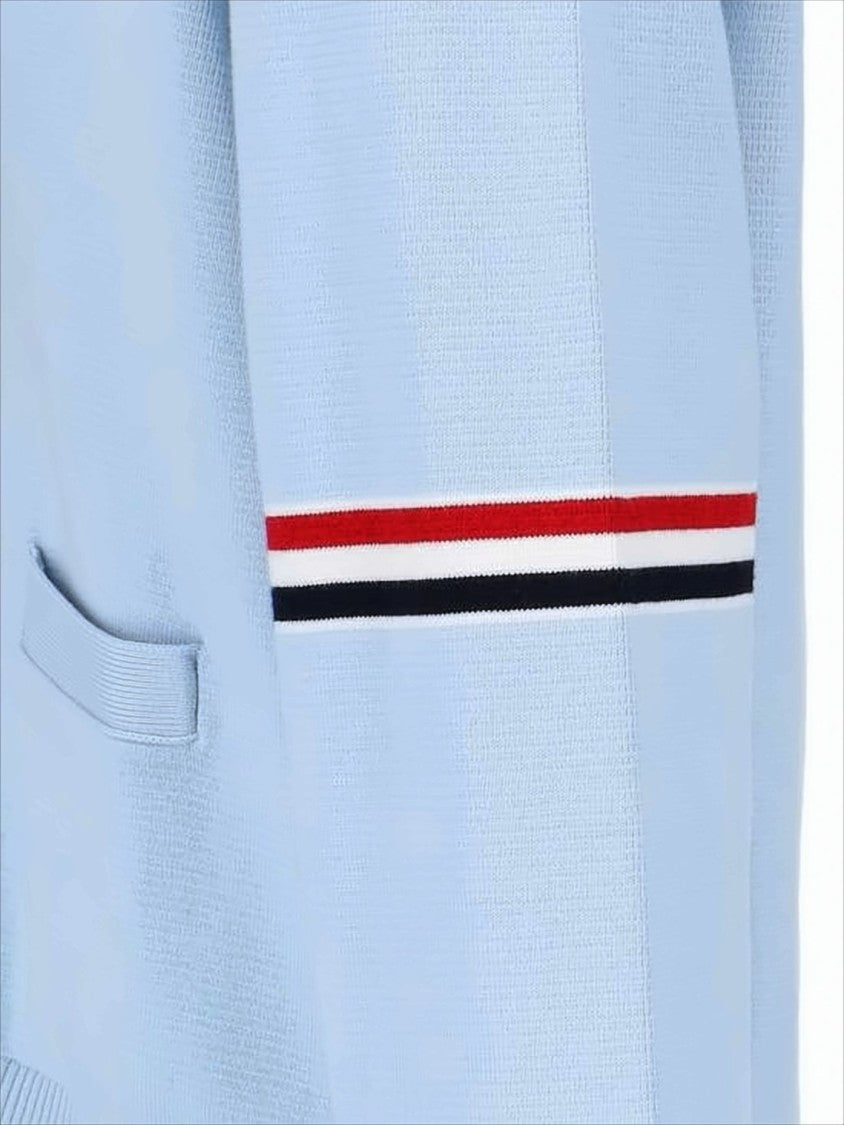 Thom Browne Light Blue Cotton Cardigan With Button-Down Front And Striped Accents