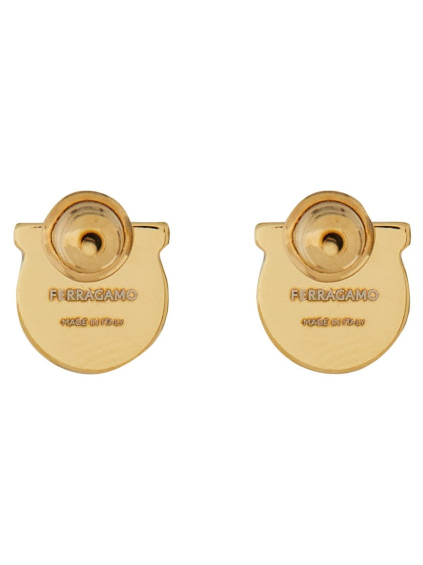 Ferragamo Curved Gold-Tone Stud Earrings With Oval Pearl