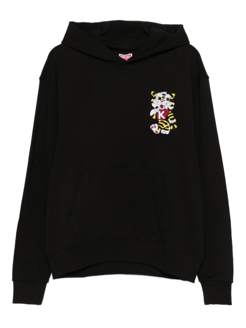 Kenzo Black Hoodie With Playful Tiger Graphics