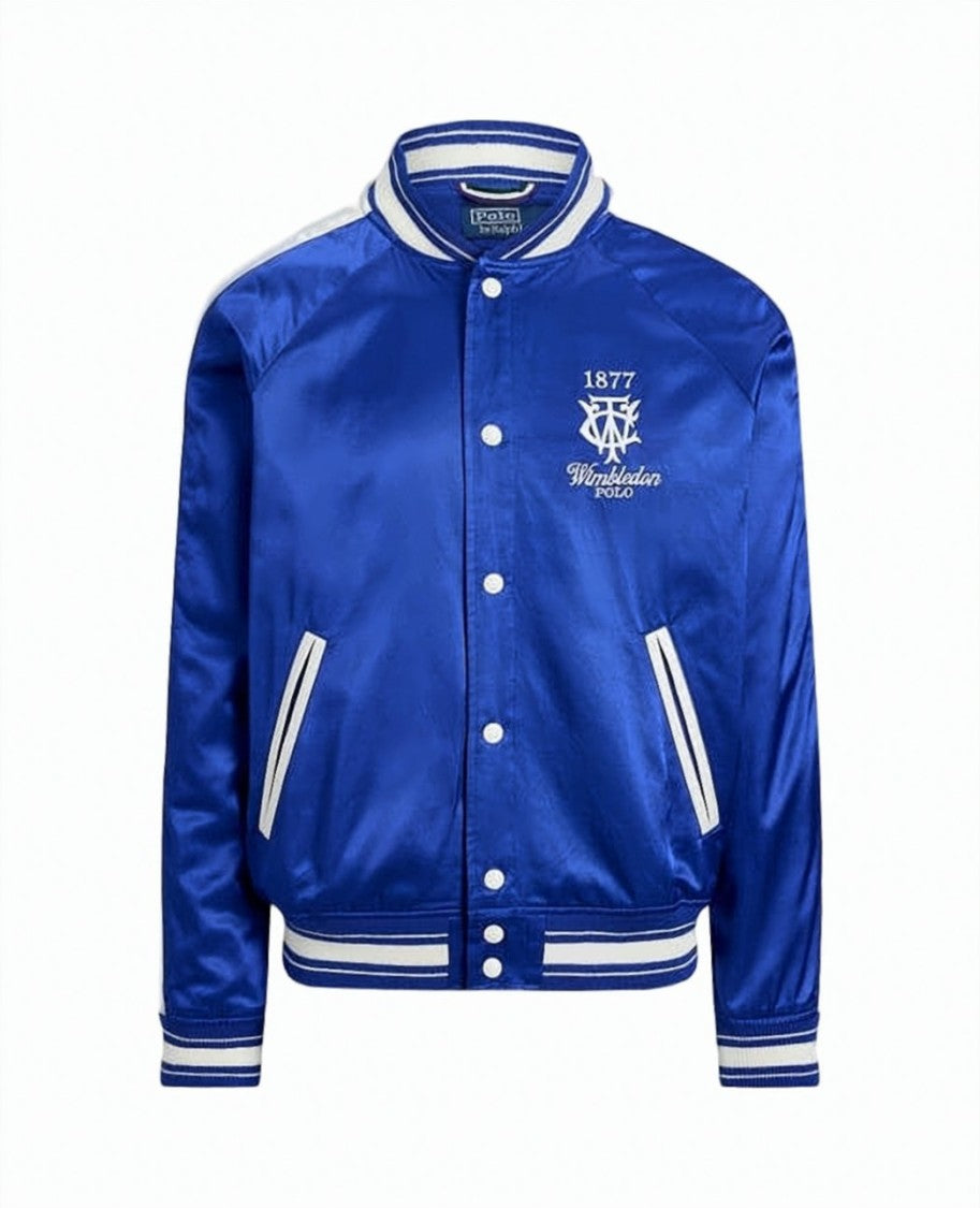 Polo Ralph Lauren Vibrant Blue Satin-Like Bomber Jacket With Ribbed Trim