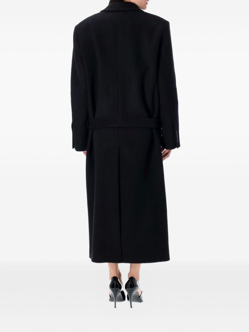 The Attico Long Single-Breasted Black Twill Coat