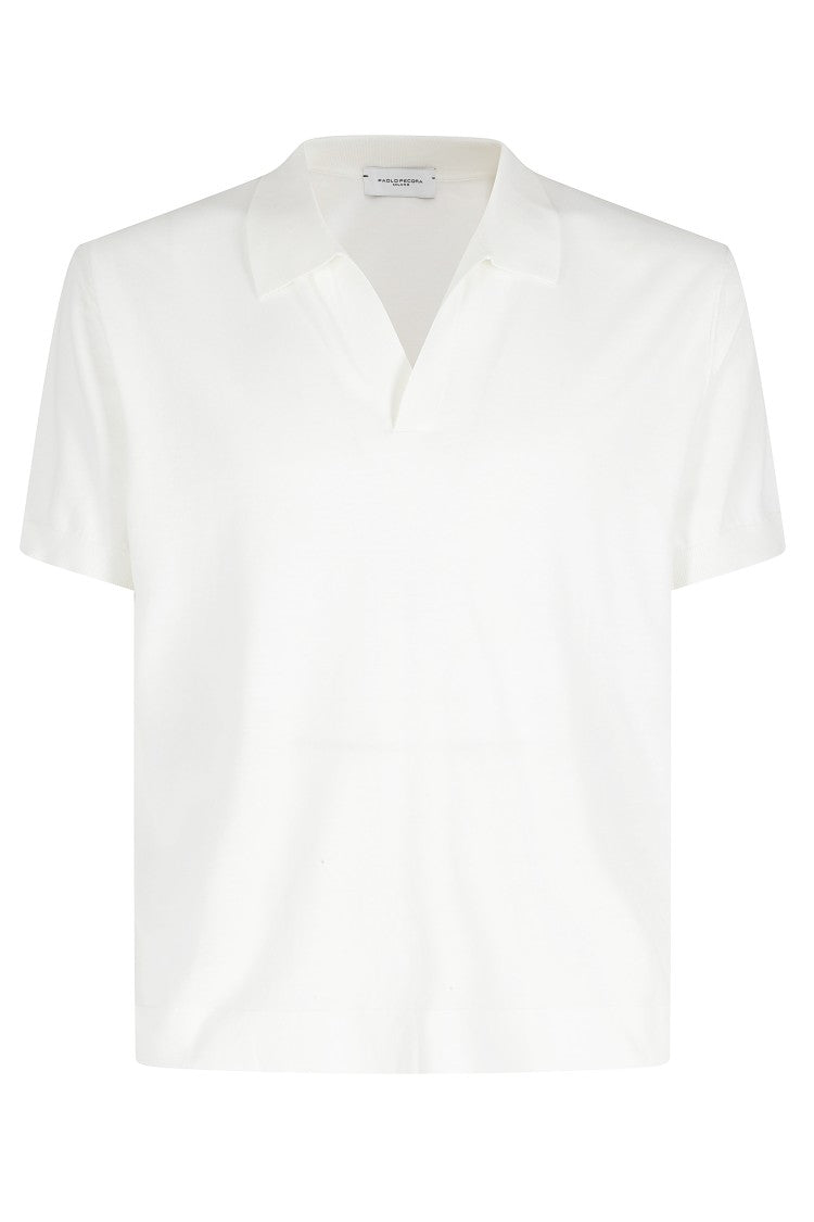Paolo Pecora Cream Knitted Buttonless Cotton Polo Shirt