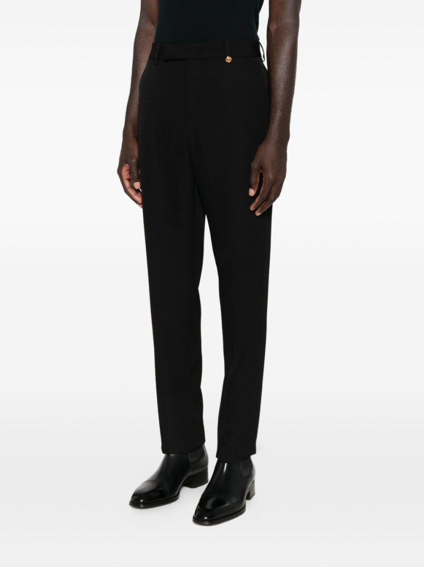 Versace Black Wool Gold Button Straight Trousers