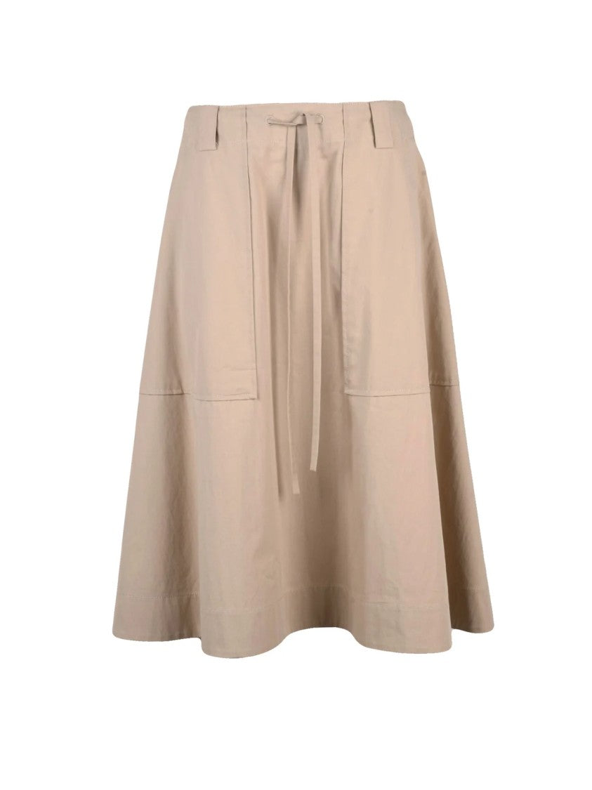 Moschino Couture Beige Cotton-Blend Zip A-Line Midi Skirt