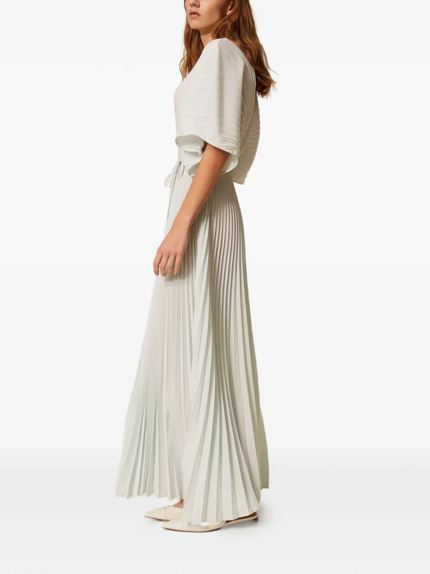 Twin-Set Pleated Maxi Dress With Cinched Waist