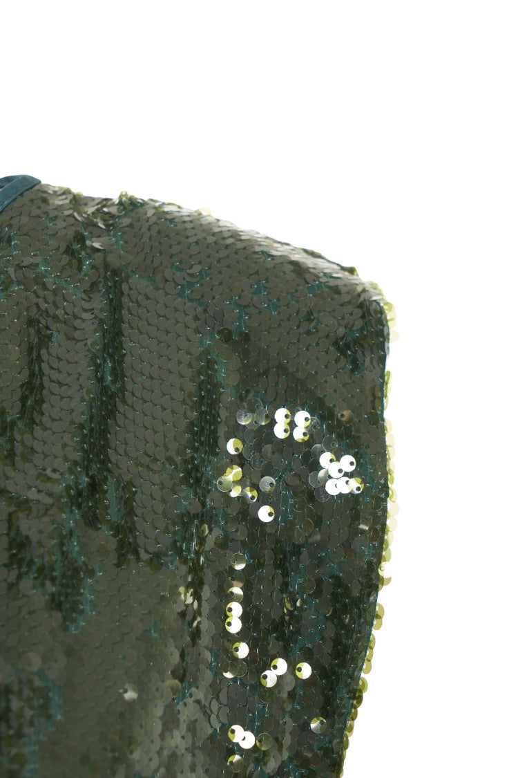 Jucca Sequined Sleeveless Top With Round Neckline And Structured Shoulders