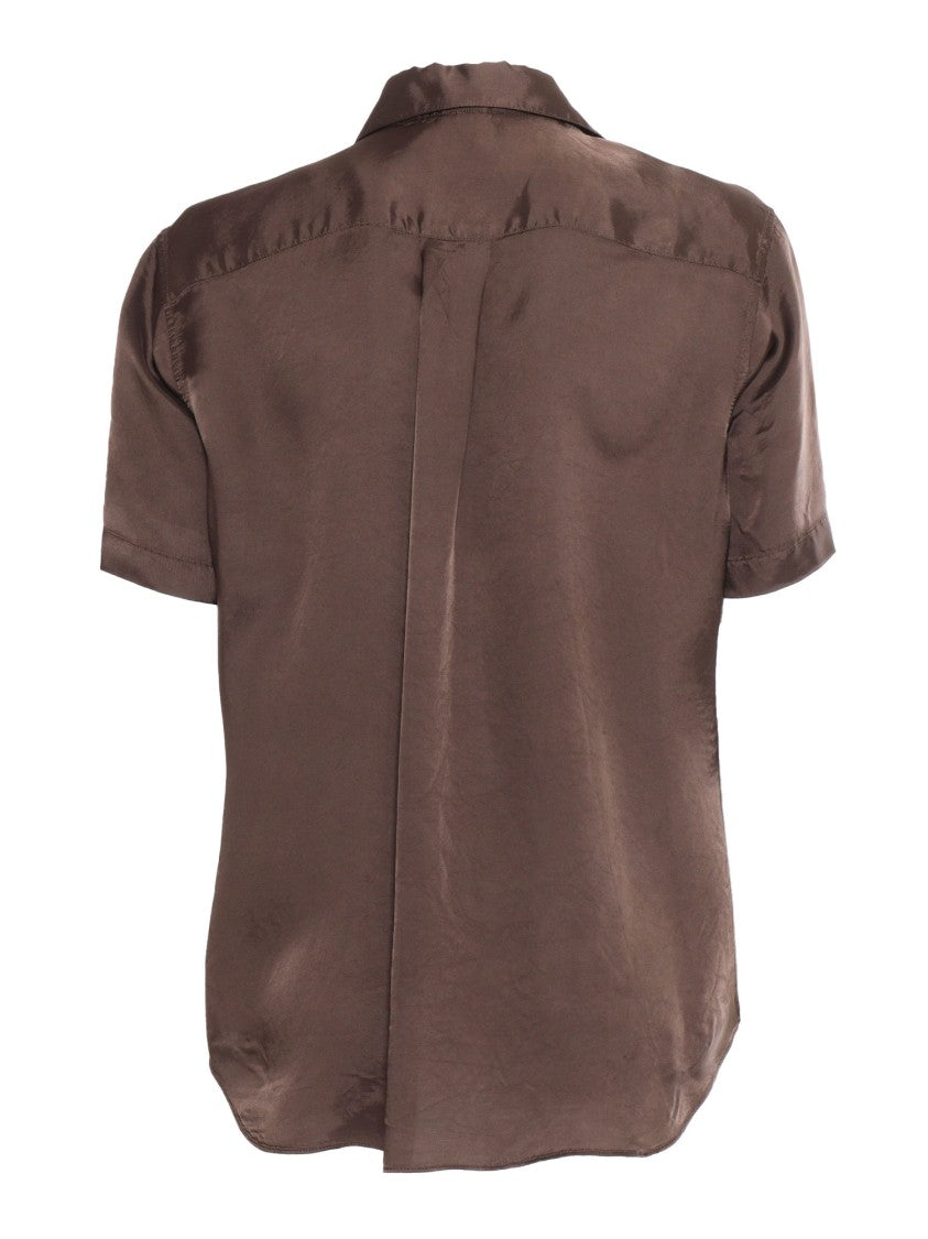 Aspesi Short-Sleeved Blouse With Delicate Ruffle Detail And Lustrous Finish