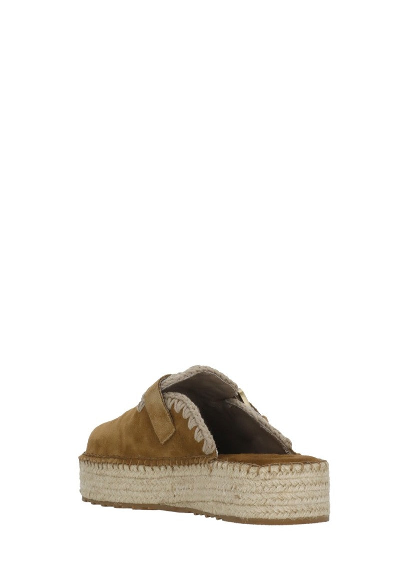 Mou Brown Side Buckle Suede Loafers