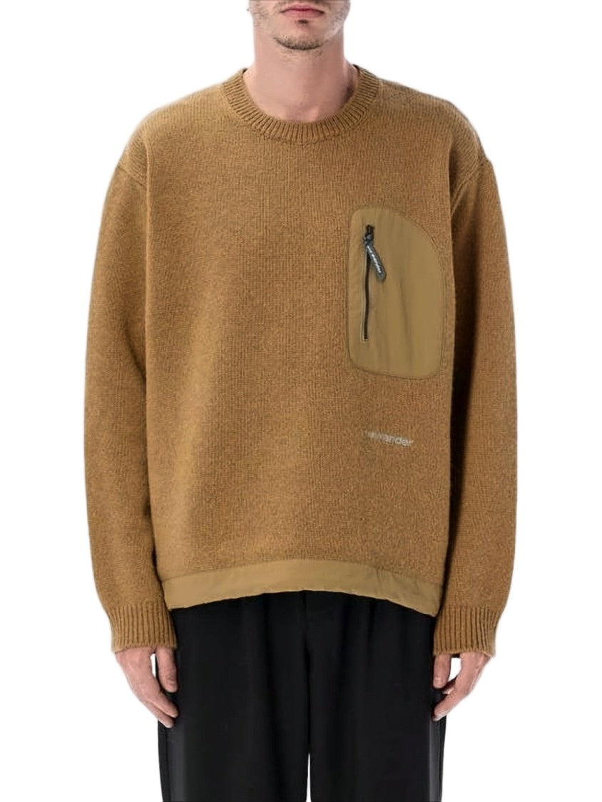 And Wander Textured Knit Sweater With Contrasting Zippered Pocket