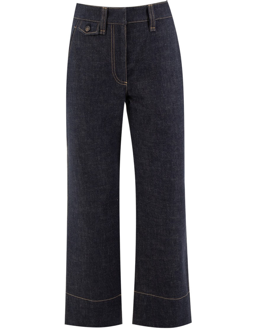 Brunello Cucinelli Cropped Blue Trousers With Pocket Flaps