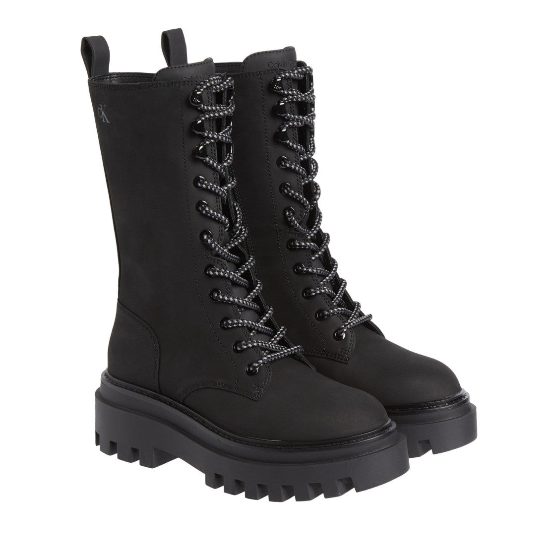 Calvin Klein Jeans Black Flatform Lace-Up Smooth Leather Ankle Boots